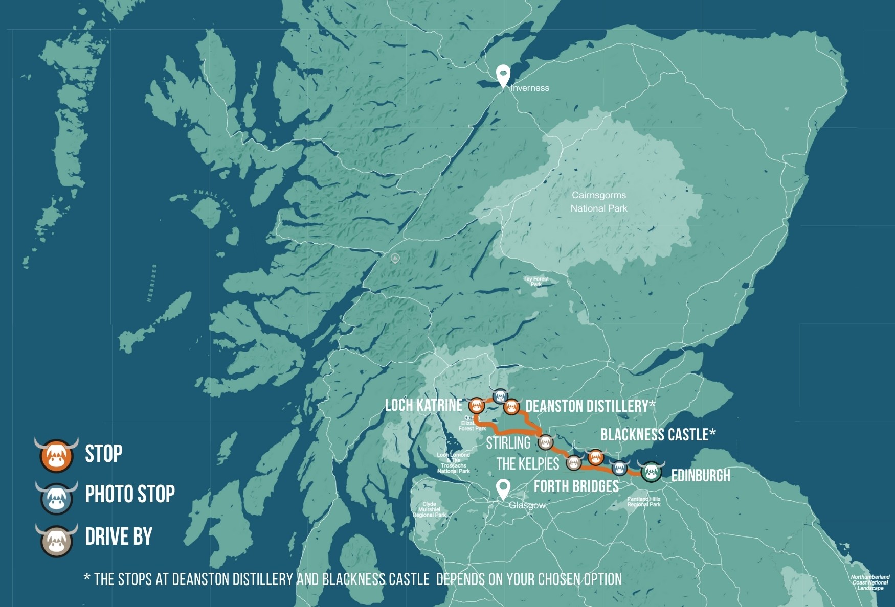 Hairy Coos & Highland Views tour route